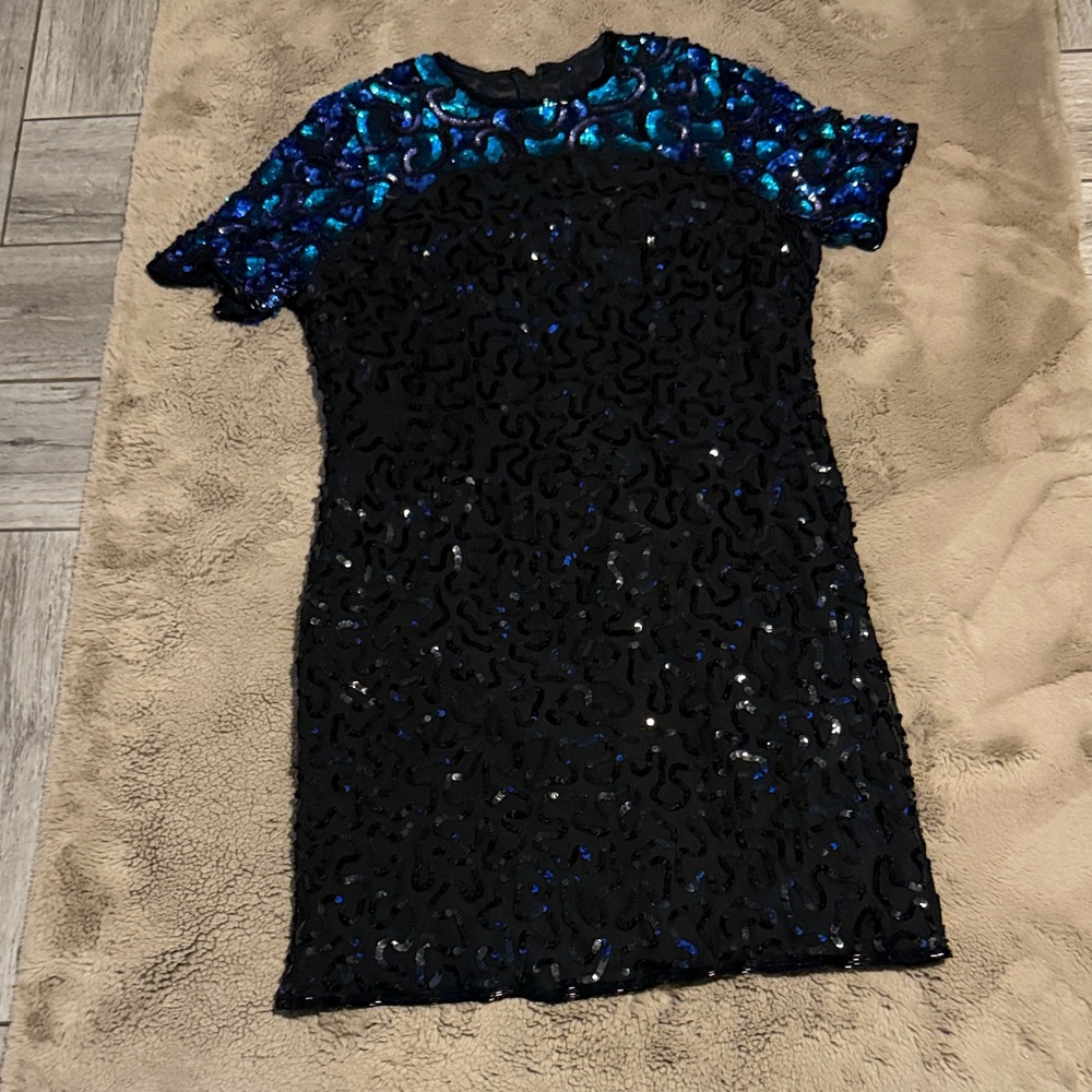 Elegant Black and Blue Sequin Dress